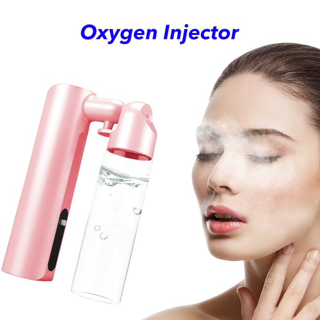  Oxygen Water Injection Skin Care Airbrush  Facial Humidifier Mini Nano Sprayer Water Oxygen Injection Meter (Pink)